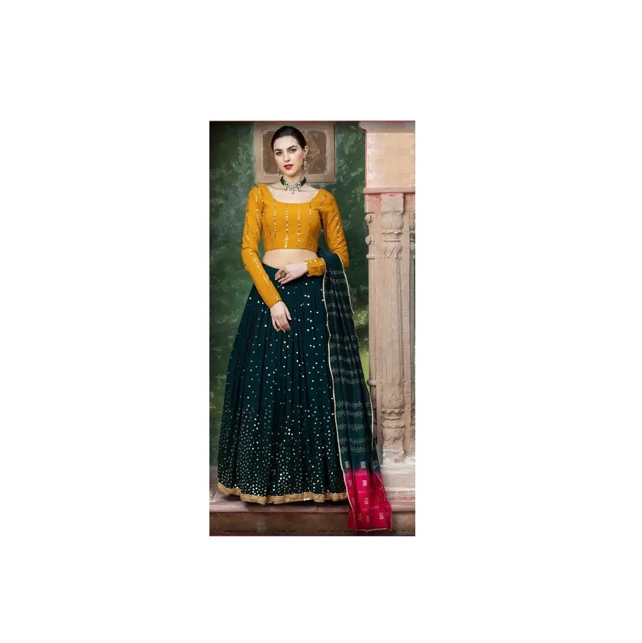 Georgette-Vestido de manga larga para mujer, vestido de diseño elegante, Choli Lehenga, ropa india, fabricante directo