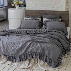 Funda de edredón de lino francés Shabby Chic, juego de simulación con volantes, ropa de cama elegante para Hotel para reina, tamaños completos, sólido para boda, hogar, Hospital - Product Image 2