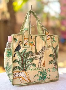 Sacs fourre-tout matelassés floraux pour un usage quotidien, sacs de shopping/sacs à bandoulière écologiques, cadeaux, sacs fourre-tout en coton de grande capacité, vintage - Product Image 5