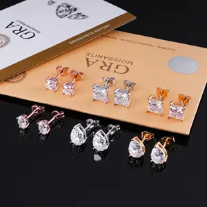 Pendientes de Lujo Starsgem con Moissanita Redonda de 0.5ct, 1ct, 1.5ct, 2ct, 3ct, Plata de Ley 925, Cierre a Presión y Rosca, para Mujer - Product Image 3