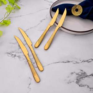 Juego de Cuchillos de Cocina de Acero Inoxidable Radiant Gold, Juego de 4 Cuchillos con Hoja 3Cr13, con Logotipo Personalizado, Acero de Damasco, Material Plástico para Cortar - Product Image 1