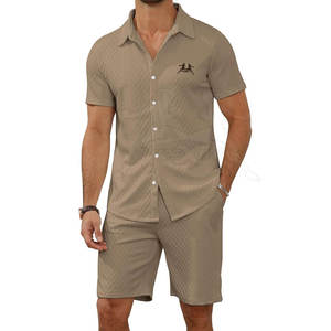 ชุดเสื้อโปโลทรงสลิมฟิตสำหรับผู้ชาย, ชุดเสื้อโปโลแขนสั้นและกางเกงขาสั้นผ้าฝ้าย100% - Product Image 3