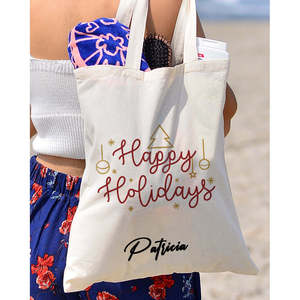 Happy Holliday Christmas Cotton Tote <b>Bag</b> Festive Christmas <b>Bags</b> - Product Image 3