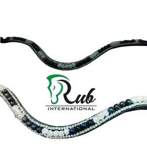 Headstall de caballo occidental portátil de alta calidad, cuero negro duradero con banda de cejas de cristal blanco, Headstall de cuero Premium - Product Image 1