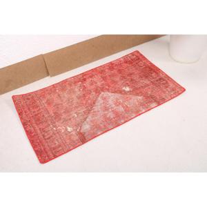 Alfombra Turca 1.7x3.2 pies (53x99 cm), Alfombra Roja Sólida Vintage - Product Image 4