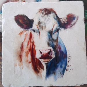 Sous-verres en marbre motif vache style ferme, décoration de table rustique, accent de maison de campagne - Product Image 1