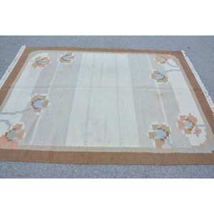 Classic Traditional Brown Beige Wool Rug 5.5 X 8.7 ft Handmade Vintage Turkish Patchwork Design for Bedroom Hallway Latex - Product Image 3