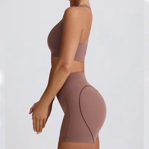 Shorts de sport actifs pour femmes, ensemble de yoga côtelé, vêtements de sport de gros, vêtements de sport de gym, short de sport grande taille, soutien-gorge de sport avec motif uni - Product Image 2