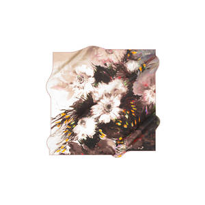Beige <b>Silk</b> Floral <b>Scarf</b> Custom Design Plaid & Solid Pattern All-Season Wear - Product Image 1