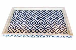 Fabriqué à la main blanc maison idéale plateau de service en incrustation d'os pour Table basse comptoir plateau de service fabricant indien plateau de petit déjeuner - Product Image 2