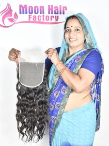 Producto 100% genuino, cierre de cabello humano natural con extensiones onduladas estilo loose wave, disponible de proveedores en India. - Product Image 3