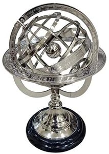 Armario Náutico Decorativo de Metal con Soporte, Globo Esférico Personalizado, Astrolabio Marítimo Plateado Económico - Product Image 2