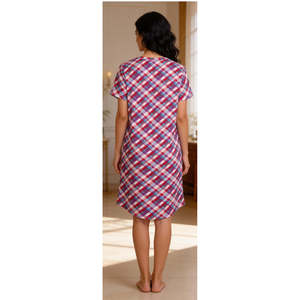 Woven Cotton Women's Nightshirt 100% <b>Soft</b> & Comfortable Elastic Waist Half Sleeve ODM Supply - Product Image 4