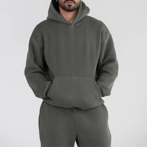 Ensemble de survêtements d'hiver pour hommes Ensemble de survêtements à manches longues en polaire de couleur unie Sweats à capuche et pantalons Costumes de sport de course - Product Image 3