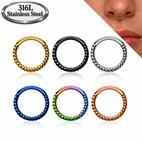 Anneau segmenté articulé en acier inoxydable 316L plaqué or pour piercing de corps, septum, nez, cartilage, hélix, tragus