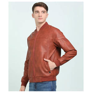 แจ็คเก็ตบอมเบอร์หนังแท้สีน้ำตาลลายพรางสไตล์วินเทจแบบยูนิเซ็กซ์ทรงหลวมสำหรับฤดูหนาว ปิดด้วยซิป คอตั้ง สไตล์คลาสสิกแบบลำลอง - Product Image 1