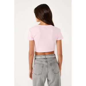 Top Corto Informal para Mujer con Logotipo Bordado, Detalle de Piedras, Tela Satén, Talla XL, Alta Calidad, Tinte Liso, Temporada de Otoño - Product Image 6