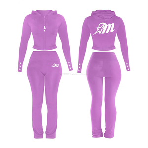 Conjunto Deportivo Casual de Dos Piezas para Mujer, Sudadera con Cierre y Capucha, Top Corto, Pantalones de Cintura Alta, Traje Deportivo - Product Image 2