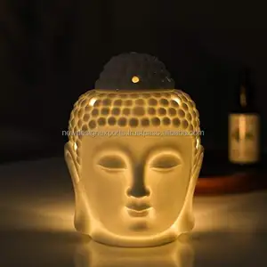 Quemador de aceite de cerámica Quemador de cera Hogar Cabeza de Buda Aromaterapia esencial Quemadores de cera Difusor de aceite Ornamento para Yoga Spa Blanco