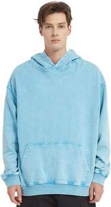 Sudadera con capucha de algodón 100% de alta calidad, estilo urbano, con cremallera, vintage, de doble capa, con efecto desgastado por el sol y bolsillos. - Product Image 3