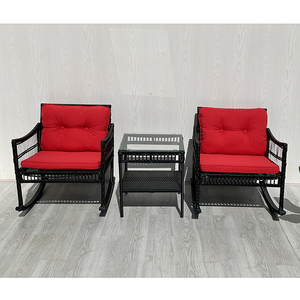 Juego de 3 Sillas Mecedoras de Ratán Modernas y Cómodas de Alta Calidad con Cojín de Poliéster para Muebles de Jardín, Patio y Terraza - Product Image 3