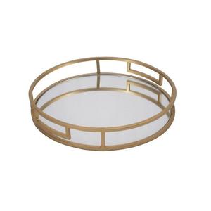 Bandeja de desayuno en relieve de aluminio y latón de forma redonda chapada en oro de Metal para hogares, fiestas, bodas, bandejas artesanales de alto acabado - Product Image 2