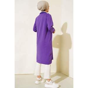 Túnica larga lila para mujer con pantalones y pantalones básicos de media cremallera - Product Image 2