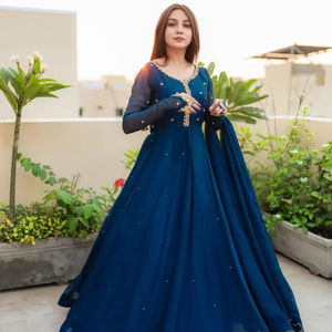 ชุด anarkali สีฟ้ากับ dupatta สำหรับเสื้อผ้าอินเดียและปากีสถาน - Product Image 1