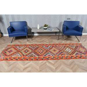 Tapis Kilim turc 2,9 x 9,4 pieds, tapis vintage, tapis en laine patchwork orange - Product Image 3