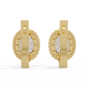 Elegantes Pendientes de Aro Huggie de Oro Puro de 14K con Diamantes Ovalados Cultivados en Laboratorio de 3.30 CTW, Certificados por IGI, con Halo, para Novia, Boda, Joyería Atemporal - Product Image 4