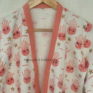 ชุดคลุมอาบน้ำผ้าฝ้ายพิมพ์ลายน่ารักสำหรับเด็กชุดคลุมอาบน้ำผ้าฝ้ายวาฟเฟิลพิมพ์ลายบล็อกด้วยมือ - Product Image 2