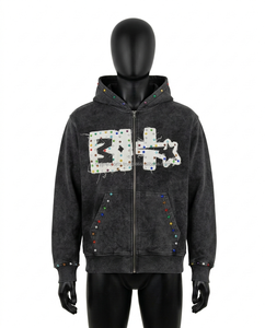 Sudadera con capucha de invierno personalizada OEM de forro polar grueso de 320 g, diseño de doble cremallera, lavado ácido, para hombre, de alta calidad digital - Product Image 1