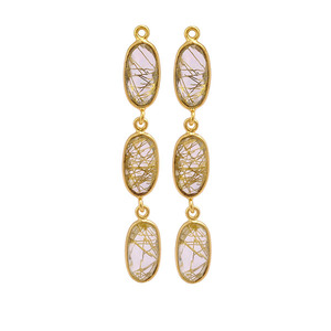 Customized <b>Blue</b> <b>Topaz</b> Single Bail Bezel <b>Earring</b> Connector Gold Plated Dangle Drop Style for Jewelry Making Components - Product Image 5