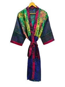 มัดย้อมแฮนด์เมดเสื้อคลุมชุดเจ้าสาวของขวัญเสื้อคลุมปาร์ตี้ชายหาดชุดกิโมโนผ้าไหมส่าหรีพิมพ์ลายอินเดีย - Product Image 2