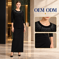 Ensemble deux pièces pour femmes, haut à col rond noir NR Roma Crystal et jupe longue assortie, pour la vente en gros en boutique, OEM ODM