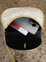 Pochette de luxe artisanale en cuir véritable sculpté avec fermeture auto-agrippante pour mariée, étanche, écologique, mariage, nacre