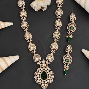 Kundan <b>Jewellery</b> Designer Mehendi Plated Long Neckalce Set - Product Image 1