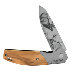 Coltello Pieghevole Wallis K901173 con Manico in Legno e Acciaio, Lama Liscia con Design a Cervo e Clip - Product Image 1