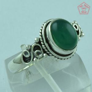 Onyx vert forme ovale pierre femmes populaire Design classique bijoux 925 bague en argent Sterling brillant argent vert pierre précieuse bague - Product Image 4