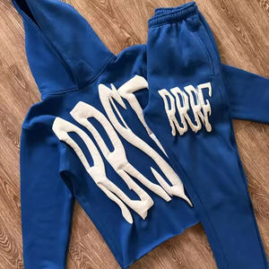 Survêtement pour homme en coton 100% respirant à capuche, imprimé avec un logo personnalisé, évasé pour un style streetwear d'hiver empilé - Product Image 5