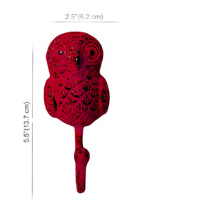 Handcrafted Red Owl Wall <b>Coat</b> & Hat <b>Hook</b> Distressed Cast Iron Keychain Hanger Rustic <b>Hooks</b> & Rails - Product Image 3