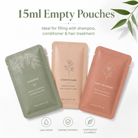 Sachet d'emballage vide en aluminium imprimé sur mesure de 15 ml pour échantillon cosmétique (shampoing et après-shampoing)
