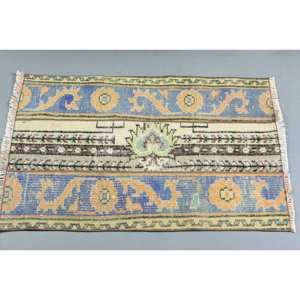 Vintage tradicional azul amarillo 2x3,3 pies Alfombra de lana turca tejido plano diseño de retazos para decoración para sala de estar coche 4m de ancho látex - Product Image 3