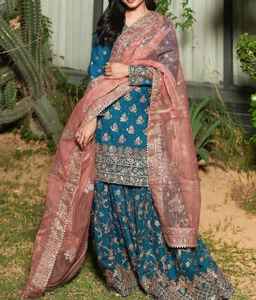 ชุดแม็กซี่เดรสหรูสำหรับผู้หญิงดีไซน์ในโอกาสพิเศษพร้อม Zari dabka งานหินคอลเลกชันแฟนซีสำหรับผู้หญิง - Product Image 4