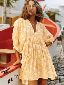 2025 prix le plus bas turquie élégant et moderne Design Boho Mini robe créateur de mode col en v imprimé à la main robe courte pour les femmes - Product Image 4