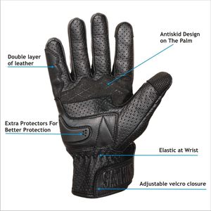 Guantes perforados de cuero real para motocicleta Premium, protección para nudillos duros, dedo completo, transpirable, pantalla táctil, guante de carreras unisex - Product Image 2
