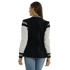 แจ็กเก็ตหนังเทียมระบายอากาศสำหรับสตรีแขนยาวมีซิปรูดด้วยผ้าฝ้ายเติมความอบอุ่นกันลม - Product Image 2