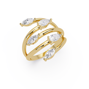 Custom 14K Yellow Gold Marquise cut CVD Lab Grown Pear cut Diamond <b>Ring</b> Spiral Bypass <b>Ring</b> For Women Fine Jewelry Fashion <b>Rings</b> - Product Image 2