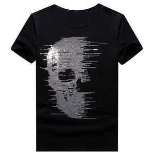 T-shirt noir à manches courtes pour homme INDEX APPAREL avec motif crâne en strass, col rond, coupe classique, style streetwear, haut en jersey - Product Image 2