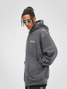 Alta calidad Boxy Cropped Custom Navy Blue Blank Zip Up Hombres Sudadera con capucha - Product Image 4